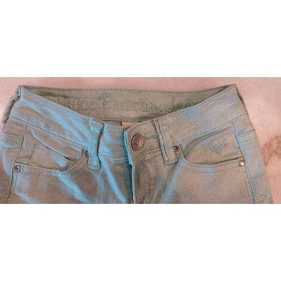 Justice Seafoam Green Metallic Super‎ Skinny Jeans, Girls Size 7R - Picture 5 of 6